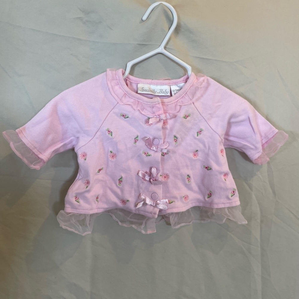 “Specialty Baby” Pink Baby Cardigan with Floral Embroidery